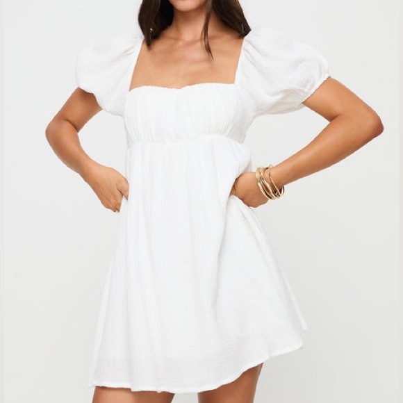 Princess Polly Let's Dance 100% Cotton Puff Sleeve Mini White Dress Size 6 NWOT - Picture 5 of 15